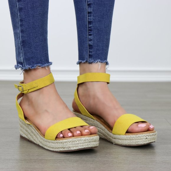 Yellow Open Toe Espadrille Wedge Sandals - Picture 3 of 8